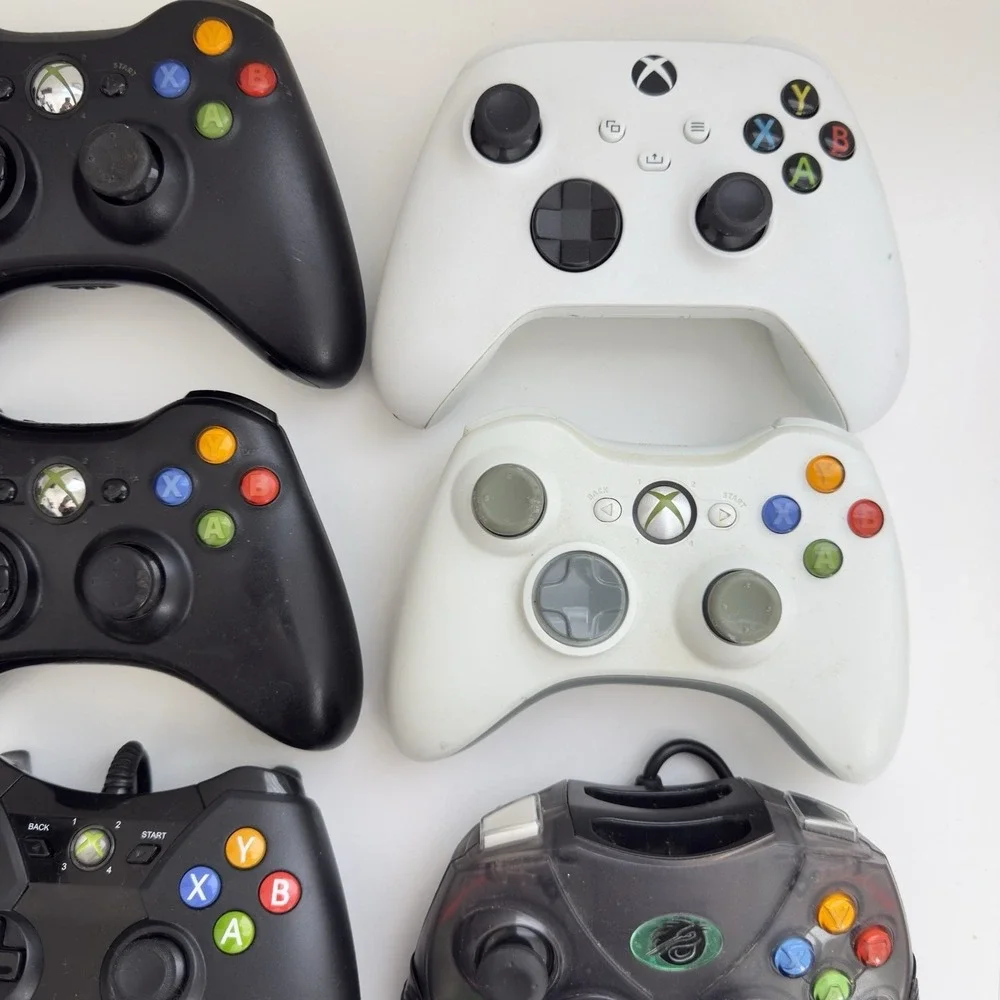 Xbox Controllers Wireless Wired Lot Of 11 + Cable Adapter Wires UNTESTED AS-IS